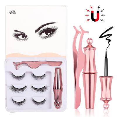 China Winged Silk Magnetic 3D Eye Lashes Magnetic False Lashes Private Label False Lashes Set Magnetic Eyeliner Lashes for sale