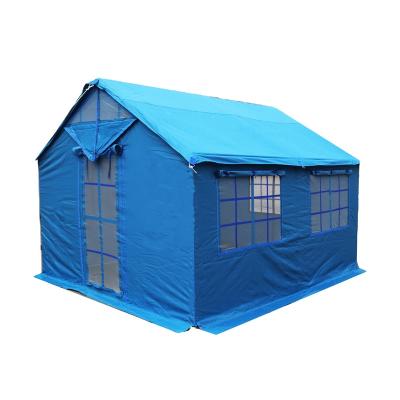 China Extended type outdoor canvas tent with green trestleMulti-person shelter refugee camp tent for sale