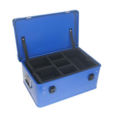 China Waterproof Pure Aluminum Large Storage Case Blue Plating Aluminum Box With 1mm Panel for sale