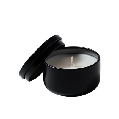 China Mini Portable Aromatherapy Candle 40g Soy Candle Black Tin Essential Oil Boxed Candle for sale