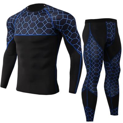 China Anti-Static Cheap 2 Pieces Gym Compression Sets New Design Men's Compression Gym Sport Long Sleeve T-Shirts And Joggers Sport Tracksuit for sale