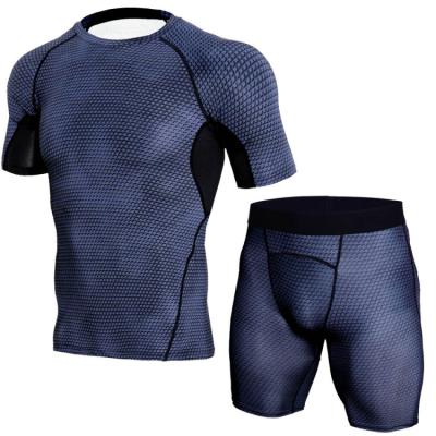 China New Design Cheap Custom Made Anti-Static 2 Piece Gym Compression Sets Men's Compression Sport T-Shirt And Short Set for sale