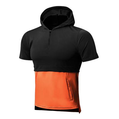 China Muscle Shirts Slim Fit Hooded Short Sleeve Anti-Static Mens Casual Basic T-Shirt Tops for sale