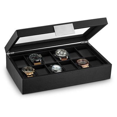 China fashion & Luxury 30 Slots Customized PU Carbon Fiber Black Leather Coating Watch Box For Wooden for sale