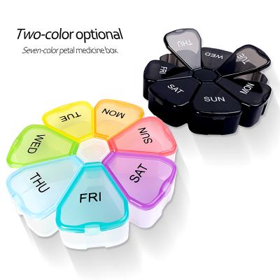 China Petal Eco-Friendly Weekly Medicine Box Plastic Pill Box, Seven-Color Eco-Friendly Hot Selling Weekly Pill Box 7 Days 14 Compartment Medicine Case for sale