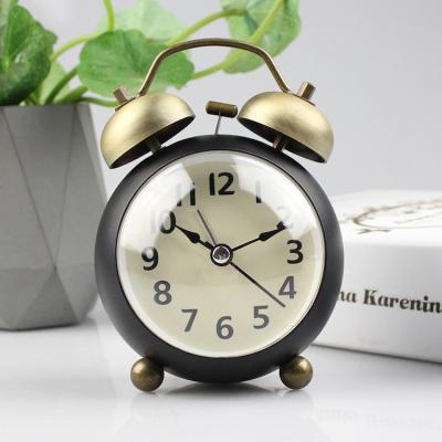 China LUMINOVA 2023 4 Inch Copper Table Clock Vintage Twin Bell Alarm Clock With Led Night for sale