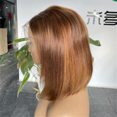 China ODM Blondine 13x4 Transparente Spitze Frontale Menschliche Bob Perücken Menschliche Haare Highlight Farbe zu verkaufen