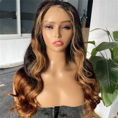 China Ombre Honey Brown Body Wave HD Lace Peruca Cabelo Humano Suíça Perucas Precortadas Sem Cola à venda