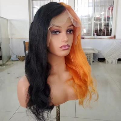 China Black Ginger Long Human Hair Lace Wig Water Wave Body 13x4 Frontal for sale