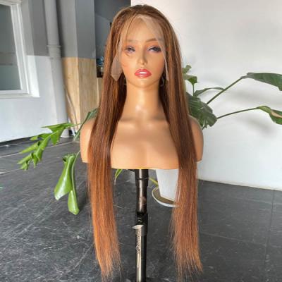 China P430 Straight Glueless Highlight Wig Human Hair 13x4 HD Transparent Lace Frontal for sale