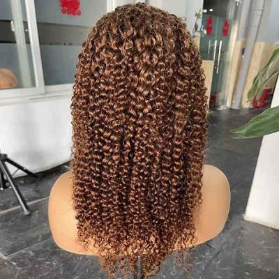 China #30 Color Brazilian Jerry Curly Wig Human Hair 360 Lace Frontal 28 Inch for sale