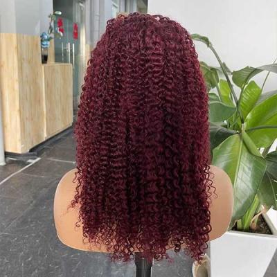 China Burgundy Transparent 360 HD Human Hair Lace Wig Frontal Jerry Curl OEM for sale