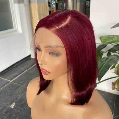 China 9A Indian C Part Bleached Knots Wig Burgundy Lace Front Human Hair Bob for sale