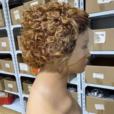 China Ombre 27 Honey Blonde Pixie Short Curly Bob Wigs Human Hair Lace for sale