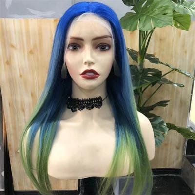 China Ombre Blue Green 613 Blonde Wig Straight Lace 13x6 Frontal Human Hair for sale