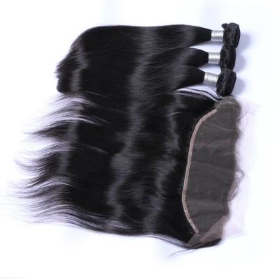 China Virgin Weave Peruvian Straight Hair Bundles 10a With 13x4 Lace Frontal for sale