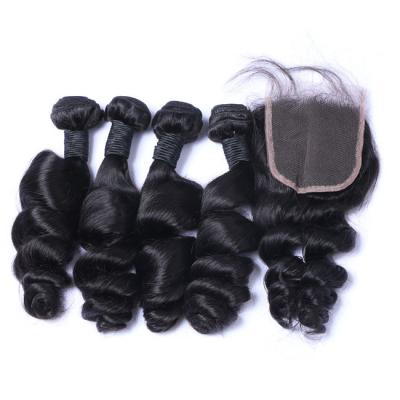 China Body Wave Virgin Brazilian Hair Bundles Remy Raw Middle Part Lace Closure for sale