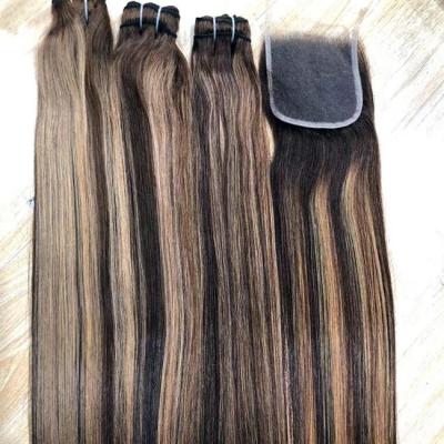 Cina Ingrosso #P4-27 Highlight Funmi Curl Indian Hair Double Drawn Hair Bundle Peruvian Brazilian Straight Human Hair in vendita