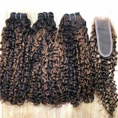 Κίνα 12A Super Double Drawn Highlight Pissy Curl Raw Human Hair Bundle Προμηθευτές με κλείσιμο 2x6 Kim K προς πώληση