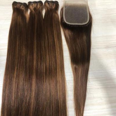 China Wholesale Bone Straight Super Double Drawn Silky Vietnamese Piano Hair Highlight Straight Bundles With Closure for sale