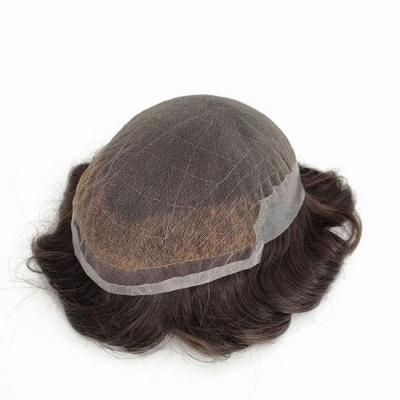 Chine Q6 PU Skin Swiss Lace Full Lace Toupee Homme Perruques réelles avec la dentelle avant blanchie à vendre