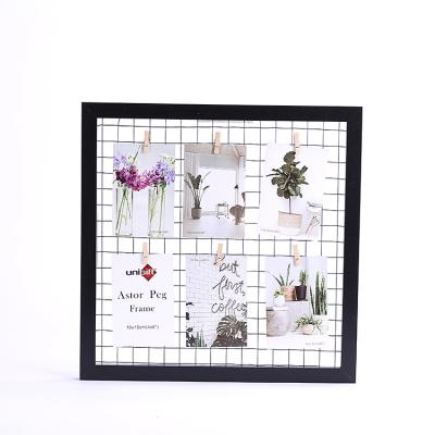 China Fashionable Custom DIY Wire Collage Picture Frame Square Wall Wooden Clip Photo Frame for sale