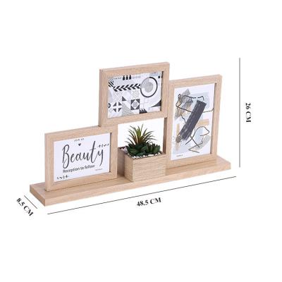 China 10x15 13x18 Wooden Multi Collage Morden Frame Multi Openings Photo Frame With Artificial Succulent Plant for sale