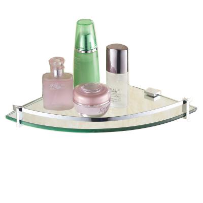 China Wall Mounted Type Triangular Bath Glass Shelf Wall Mount Bathroom Corner Shower Glass Shelf for sale