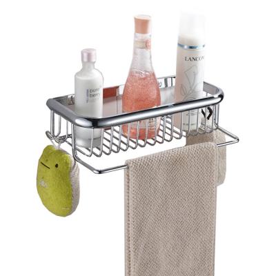 China Wall Mounted Type Wall Mount Bathroom Metal Locker Shower Shelf Brass Wire Hanging Shelf With Towel Bar for sale