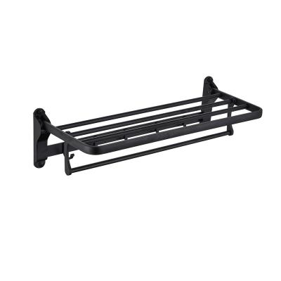 China Fashion Black 304 Stainless Steel Foldable Towel Rack With Hook Towel Shelf Bathroom Rack for sale