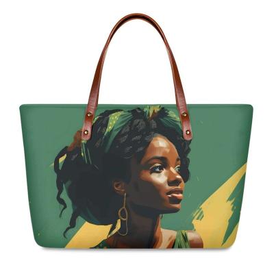 China High Quallity OEM Wholesale Shoulder Bag Beautiful South Africa Black Girl Print Handbags Large Capacity Tote Bags Custom Women Travel Handbag for sale