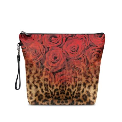 China Fashion Custom Large Capacity Cosmetic Bag Portable Travel Make Up Hand Cases Flowery Pattern Gift Bags PU Makeup Bag for sale