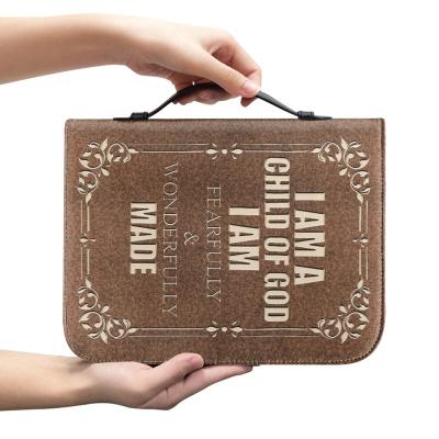 China Vintage Portable Bible Verse Cover Christian Print On Demand PU Leather Protective Portable Carrying Tote Bags for sale