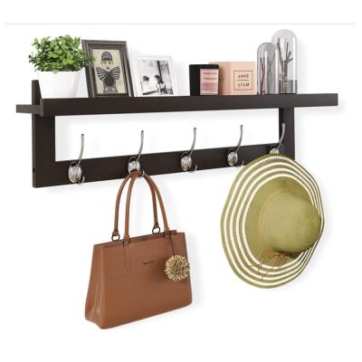 China Custom 5 Factory Price Bathroom Living Room Bedroom Flexible Entrance Double Wall Rack Wooden Shelf Mounted Coat Hangers for sale