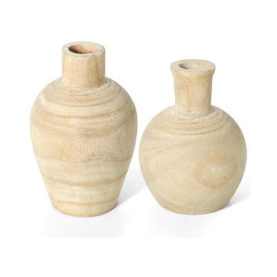 China Art Deco Factory Offer Living Room Table Solid Wood Ware Flower Bottle Ornament Decoration Wooden Vase for sale