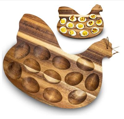 China Countertop Container Chicken Carrier Rack Rack Tray Deviled Wooden Egg Tray Stocked 12 Holes for sale