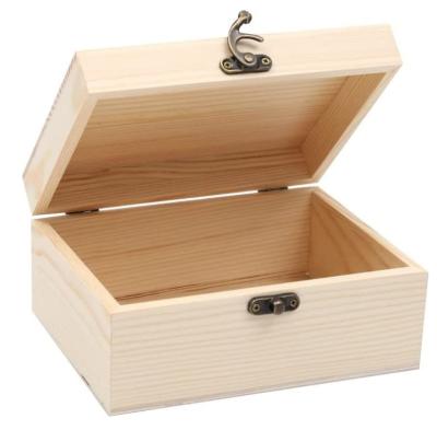 China Custom USA Factory Unfinished Unpainted Hinged Lid Child Opens Simple Storage Jewelry Pine DIY Wood Box for sale