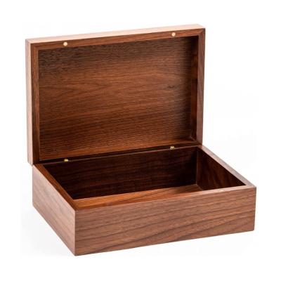 China Small Square Walnut Finish USA Brown Decorative Keepsake Stash Wood Storage Box With Hinged Magnetic Lid for sale