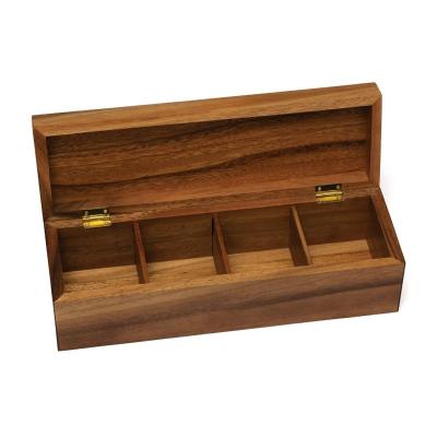 China USA Factory Supply Storage Decorative Walnut Chest Organizer 4 Sections Acacia Wood Tea Box for sale