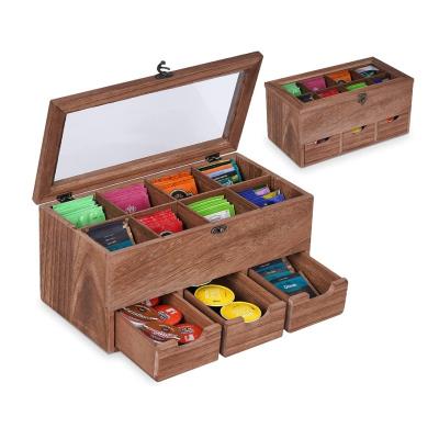 China High Quality Viable Sugar Sweeteners Creamers 8 Compartments Coffee Packets Holder Storage Organizer Rustic Wooden Tea Bag Box for sale