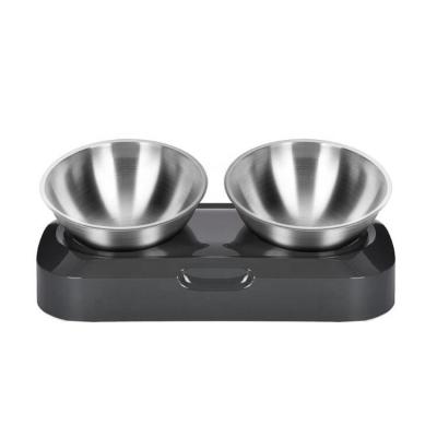 China Sustainable Pet Water Food Stainless Steel Double Bowls With Non-slip Resin Base for sale