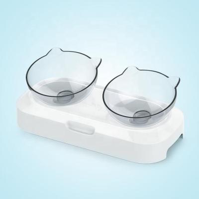 China Sustainable Design Transparent Plastic Pet Double Cat-Ear Bowl Water Dog Food Feeder for sale