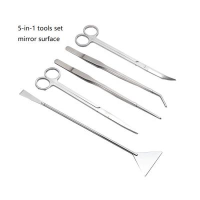 China 5 Viable in 1 Kit Stainless Steel Scissors Spatula Planted Aquarium Tool Kit for sale