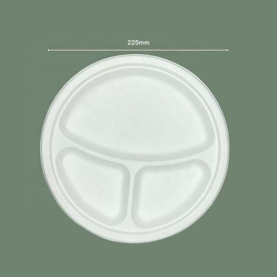 China Disposable 100% Compostable Round Plates 3 Compartment Eco-Friendly Disposable Sugarcane Paper Plates for sale