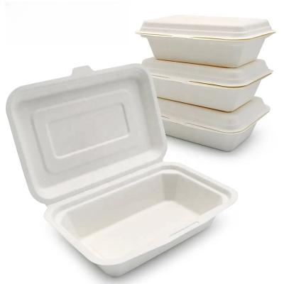 China Disposable Eco-friendly Biodegradable Disposable Biodegradable Sugarcane Lunch Box Bagasse Tableware Pulp Clamshell for sale