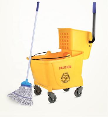 China Wholesale Viable 32QT Wheeled Broom Bucket With Wringer For Hotel Plastic Mop Cleaning Wringer for sale