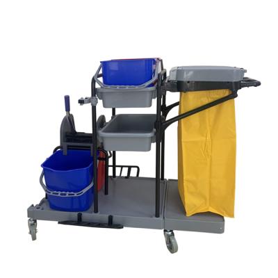 China Eco-friendly Clean Trolley Porter Cart With Mop Bucket Hotel Cleaning Trolley for sale