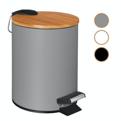 China Sustainable Bamboo Trash Bin With Foot Step Pedal Rubbish Bin Stainless Steel Waste Bin for sale