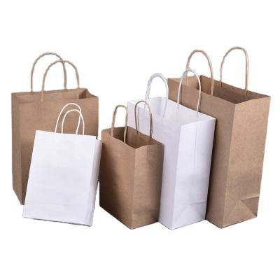 China Wholesale Custom Printed Food Deli Packaging Shopping Gift Recyclable Recycled Brown White Kraft Paper Handle Bags With Your Own Logo for sale