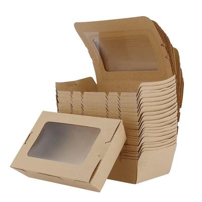 China Recyclable Custom Printed Disposable Food Packaging Container Wrapping Paper Lunch Bento Sushi Salad Takeout Boxes With Window for sale